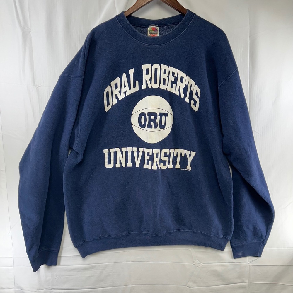 Vintage Oral Roberts University Sweatshirt Mens XXL Navy Blue Fruit of the Loom